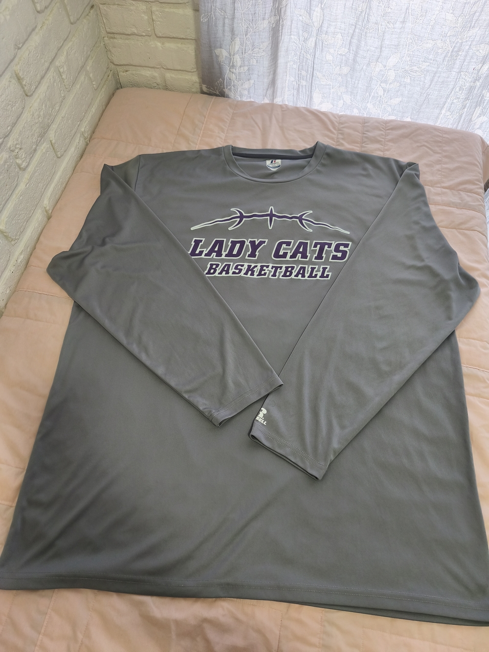 Russell Athletic Gray Long-Sleeve 'Lady Cats Basketball' Shirt with Purple Logo